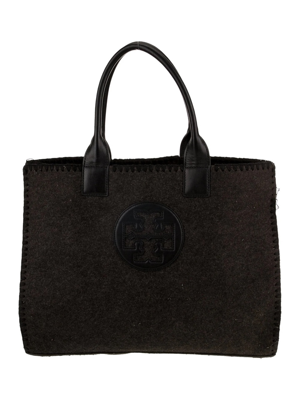 Tory Burch Dark Brown Suede Logo Tote with Leather Handles